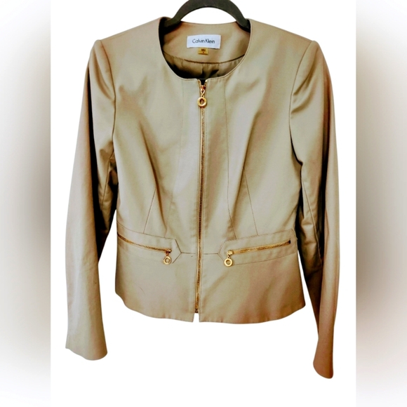 Calvin Klein Women's Beige Peplum Zipper Blazer, 6 - Picture 1 of 4